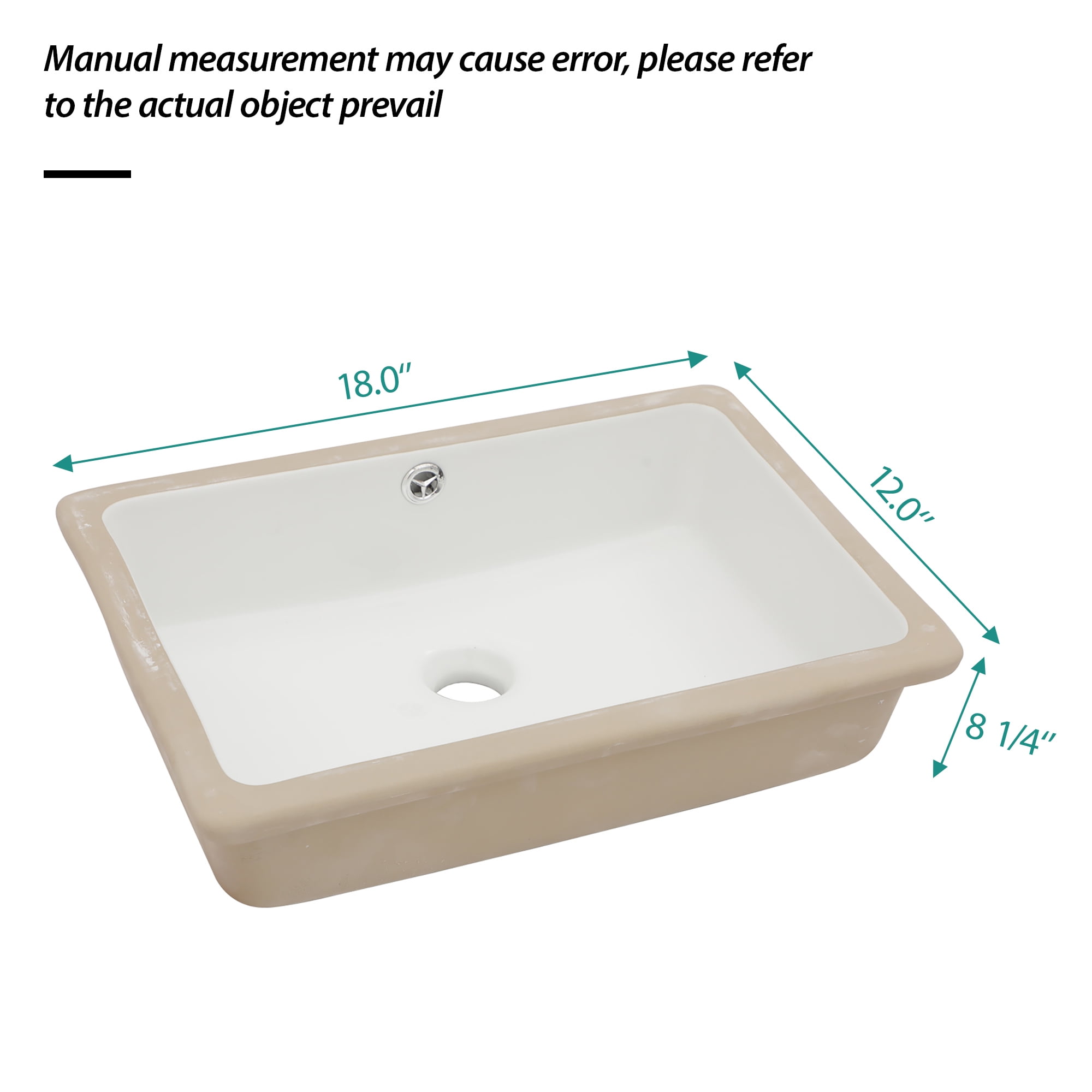 18"x12"×8.25" White Ceramic Rectangular Undermount Bathroom Sink with Overflow