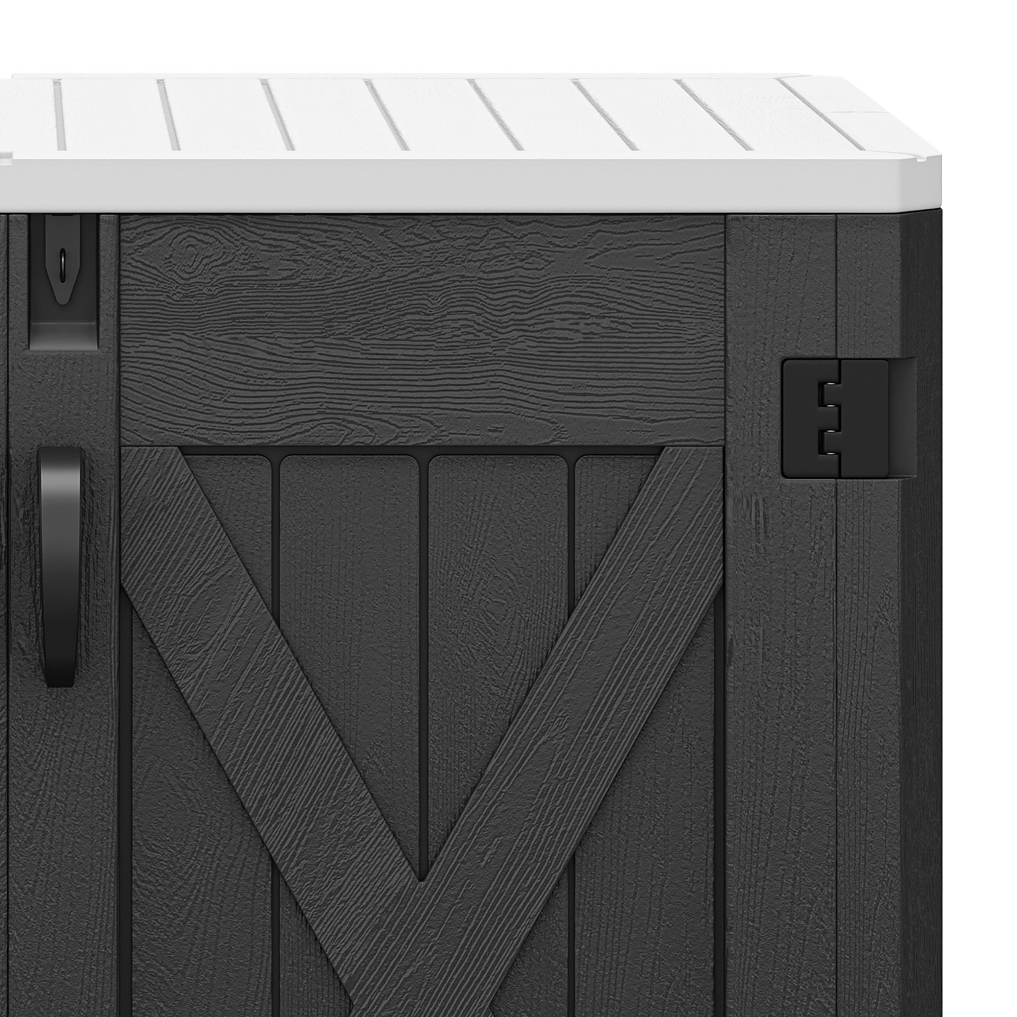 Dextrus 35 Cu ft Outdoor Horizontal Storage Shed with x-Shaped Lockable Door, Weather Resistant Resin Tool Shed