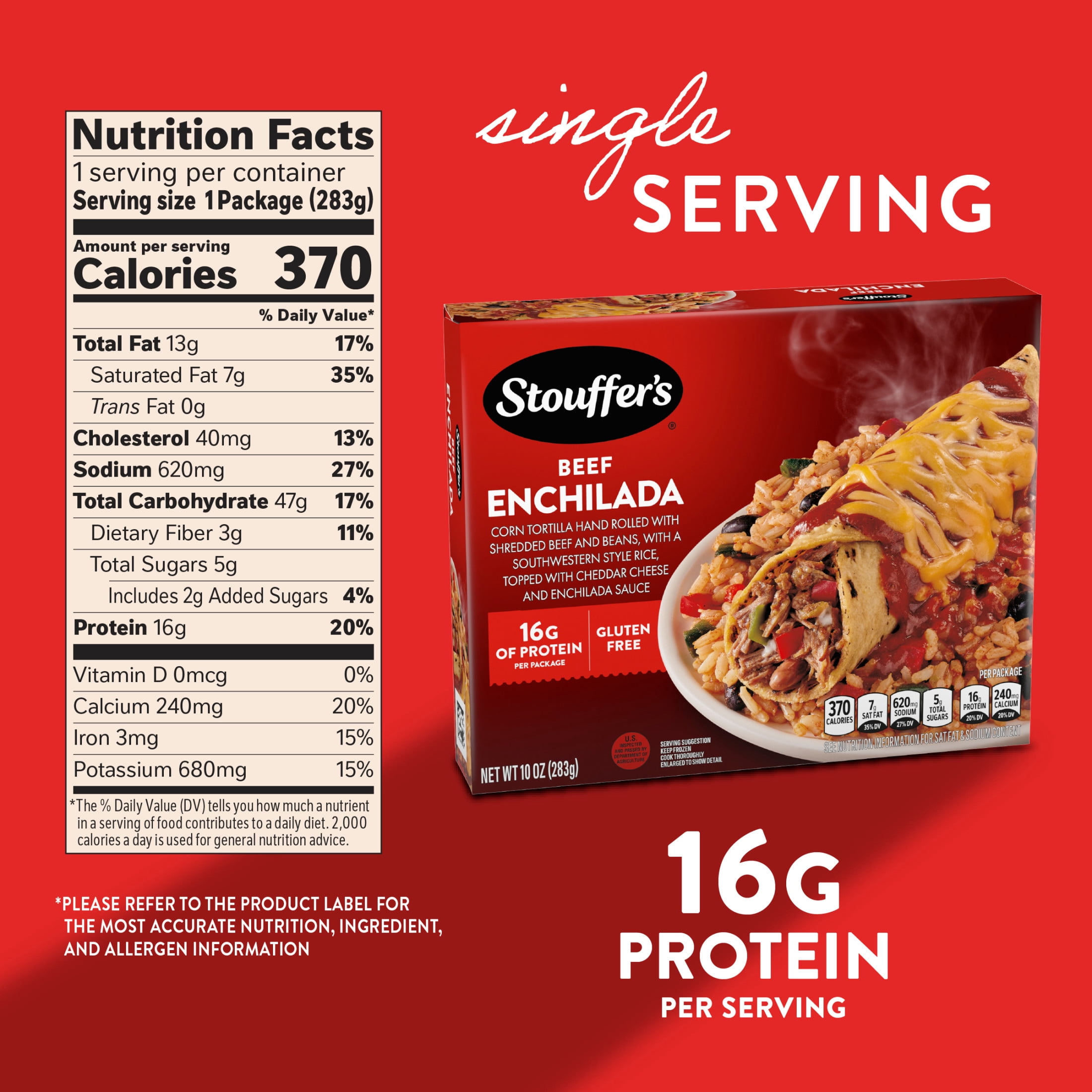 Stouffer's Beef Enchilada Frozen Meals, Single Serve, Gluten Free Frozen Enchilada 10 oz