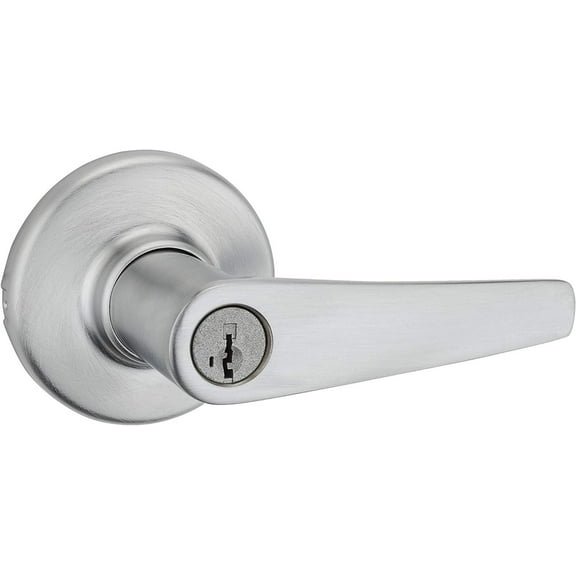 Kwikset Delta Entry Door Handle with Lock and Key, Secure Keyed Reversible Lever, Exterior Doorlock, Doorknob For Front Entrance and Bedrooms in Satin Chrome