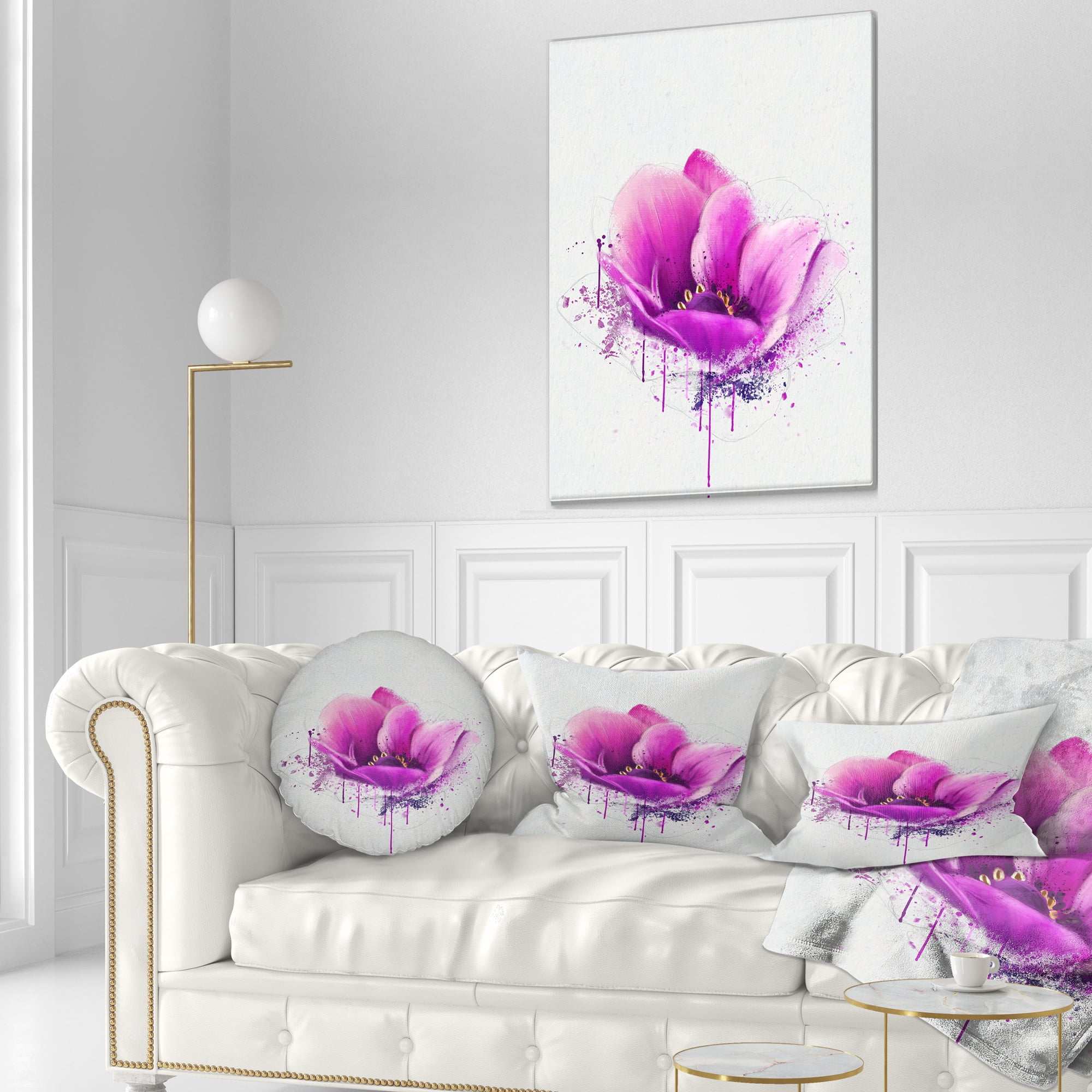 Designart Purple Watercolor Poppy Flower - Floral Throw Pillow - 12x20