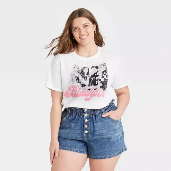Black Pink Band Graphic T-Shirt Women's Plus Size 2X Short Sleeve