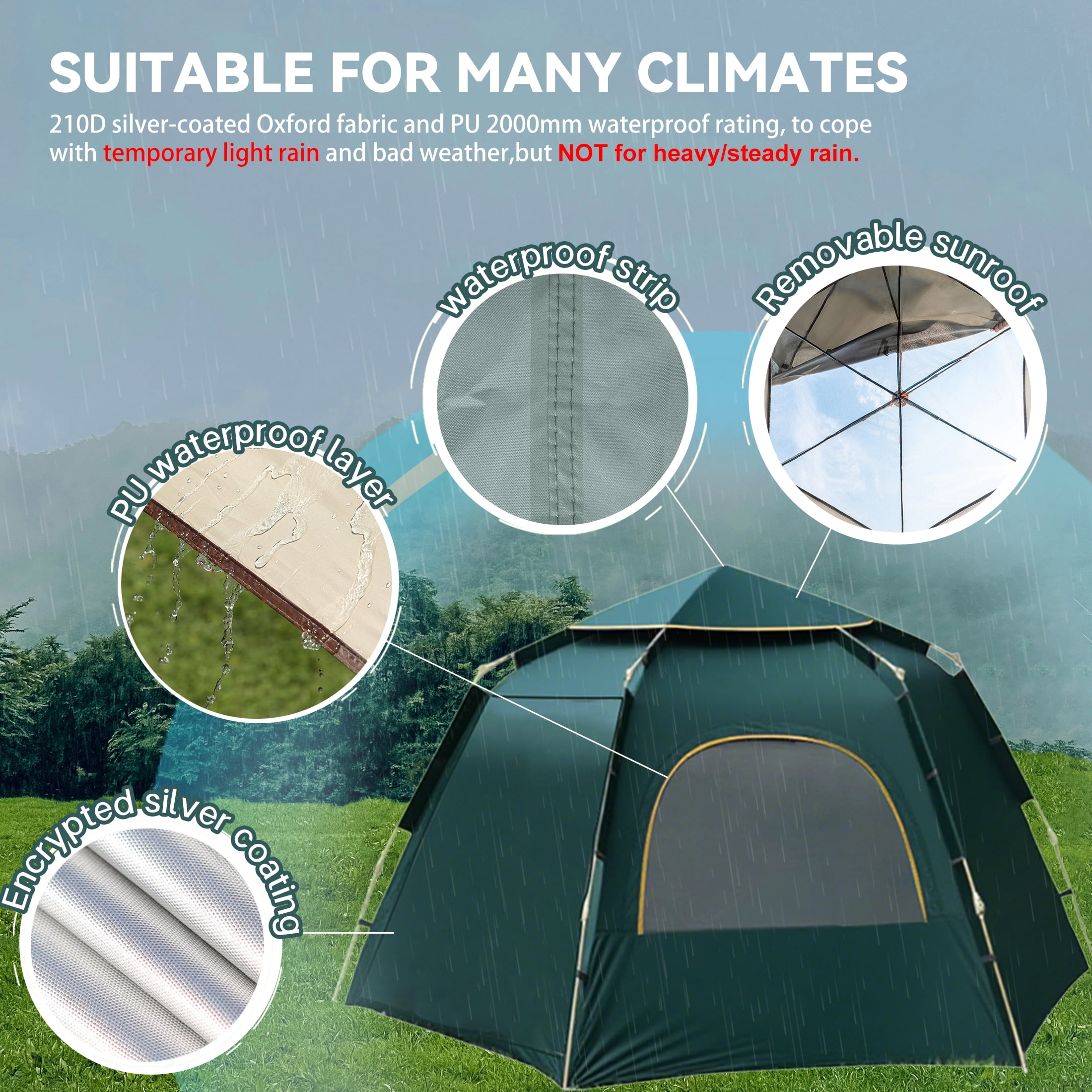 EZBY Tents for Camping,2-3 Person Instant Pop Up Camping Tent with Screen Porch,Removable Rainfly and Carry Bag for Camping Backpacking Hiking-Green