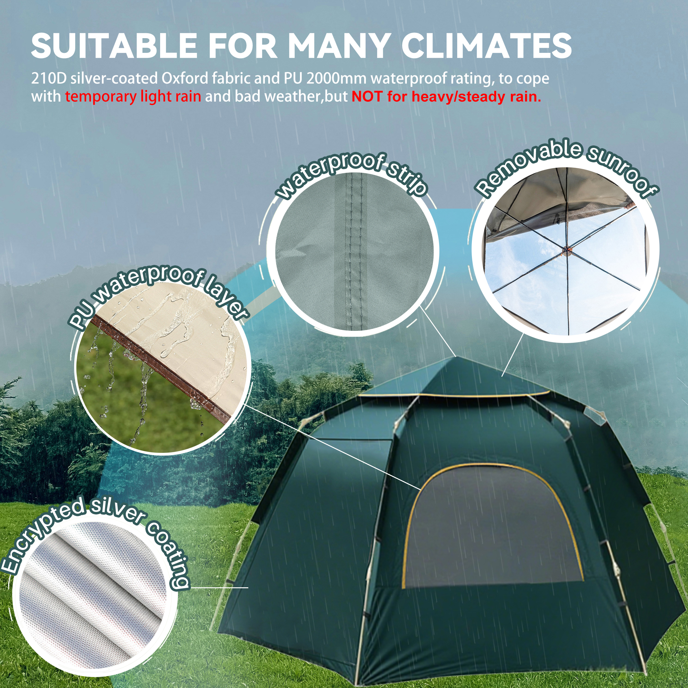Carpa EZBY para campamento, para 2-3 personas, pop up instantáneo con porche de malla, cubierta impermeable removible y bolsa de transporte, verde 3