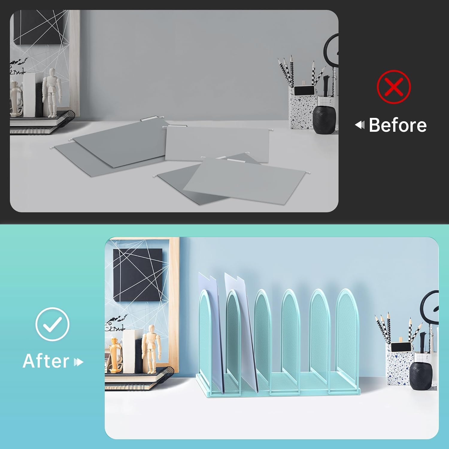 INTIGE File Organizer for Desk, 5-Section Mesh Desk Organizer, Vertical File Holder Desktop Organizer File Sorter, File Folder Holder for Office Supplies