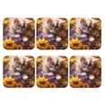 thumbnail image 2 of Pofeuu Cute Cat Sunflower Print Leather Coasters Set of 6, Round Cups Mugs Mat Pad for Home Kitchen Heat Resistant Drink Coasters,Square, 2 of 7