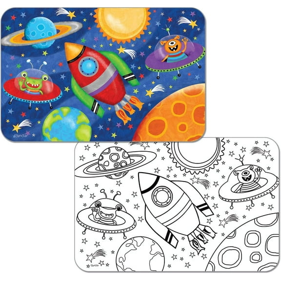 4  Kids Spaceship Reversible Coloring Placemats