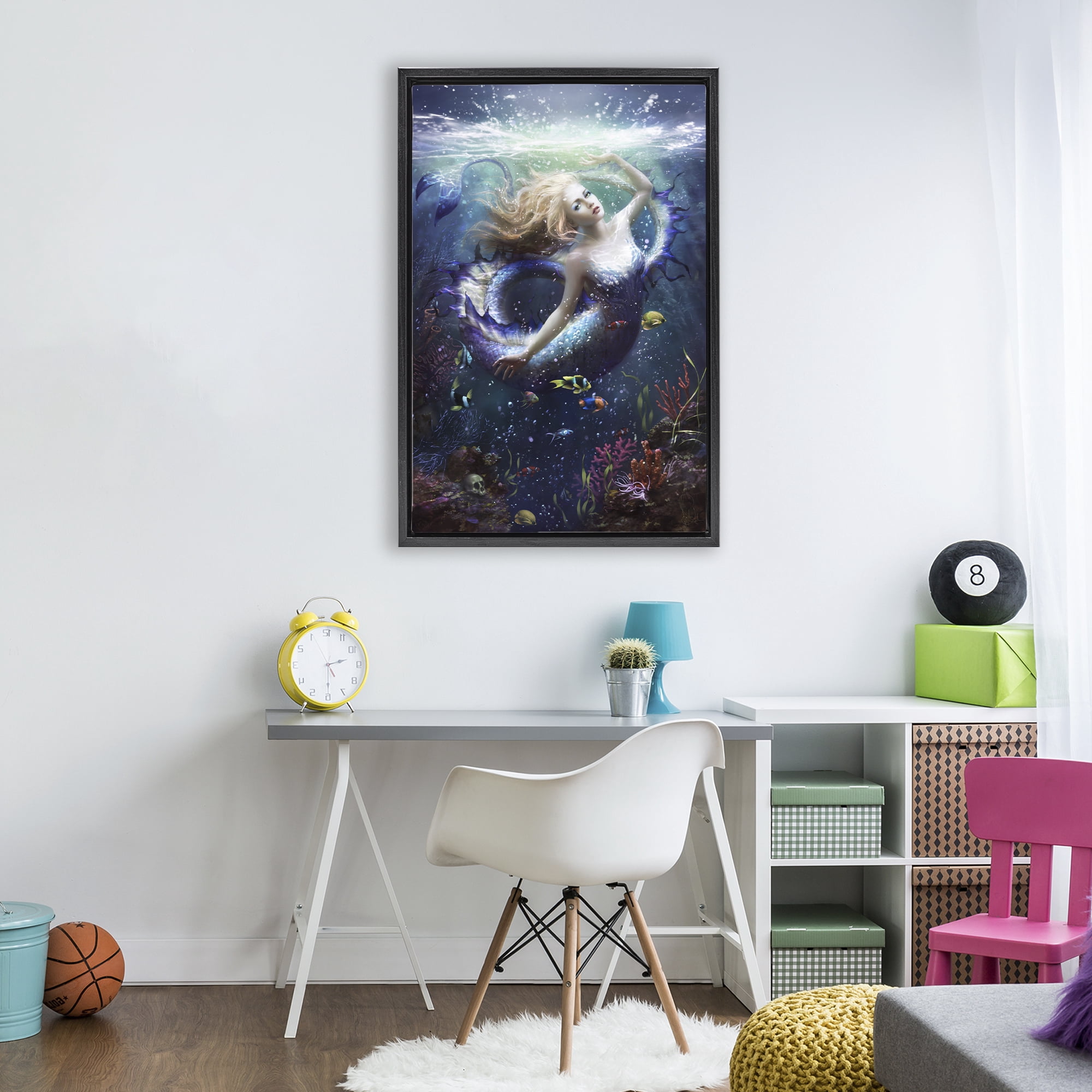 Stupell Industries Deep Sea Mermaid Black Framed Floater Canvas Wall Art, design by Melanie Delon