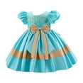 thumbnail image 2 of NAISIBABY Girls Princess Dress, Wedding Birthday Pageant Dress Cute Bow Bubble Sleeve Prom Maxi Dress Green 1T, 2 of 6