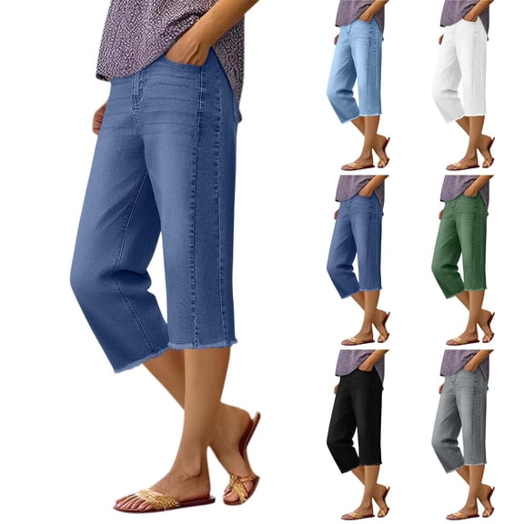 BUIGTTKLOP Cotton Linen Capris for Women High Waisted Stretchy Capri Pants Wide Leg Pull on Cropped Pants with Pockets
