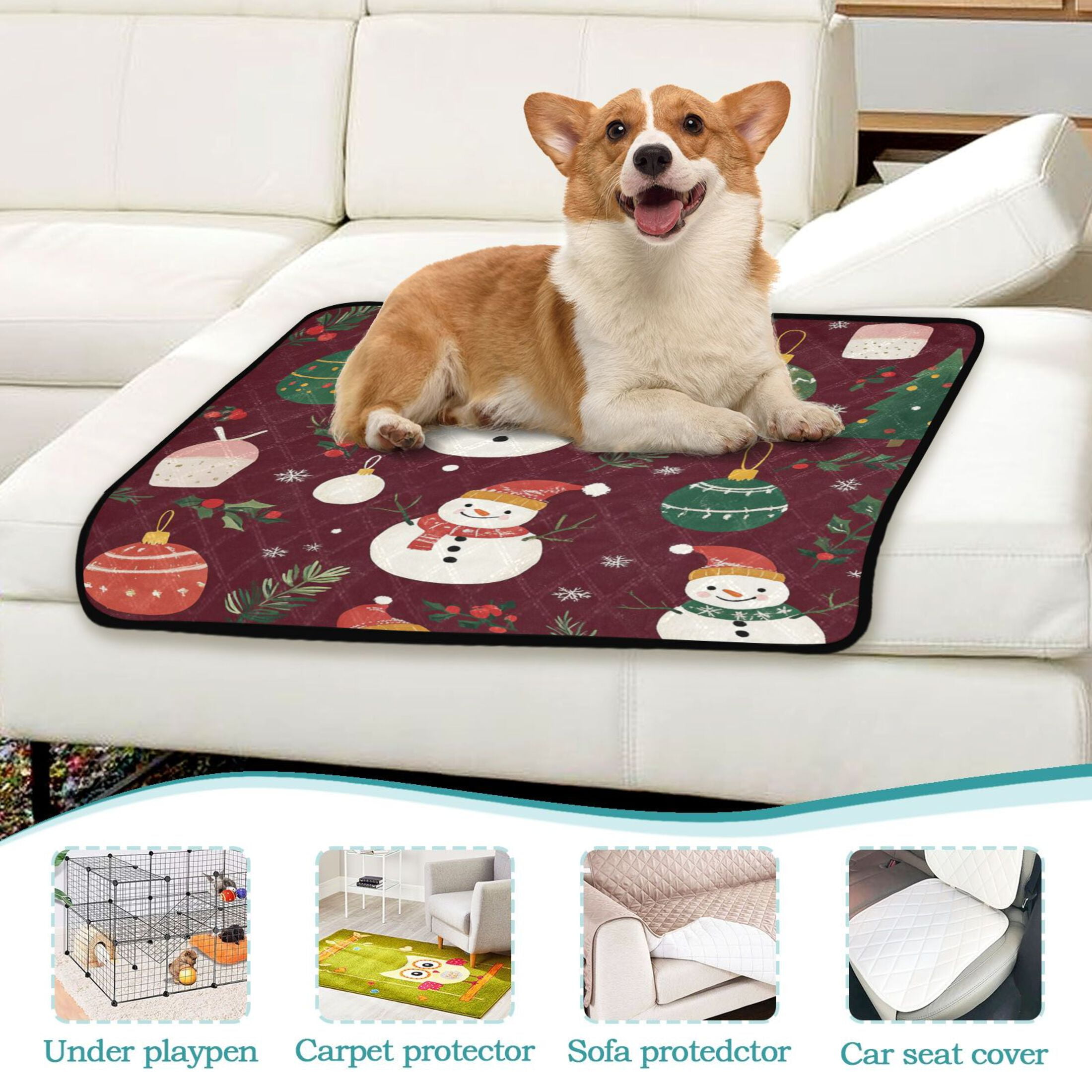 Qxltty Christmas Pattern with Snowmen and Green Trees Cat litter Pads Pet Set of 2 Diaper Mats Center Anti-leakage Layer Absorbent Soft and Comfortable