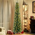 thumbnail image 3 of Makeatree 6 ft Pre-Lit Pencil Christmas Tree, Slim Spruce Holiday Decoration with Incandescent Lights, Metal Hinges & Foldable Base, 3 of 10