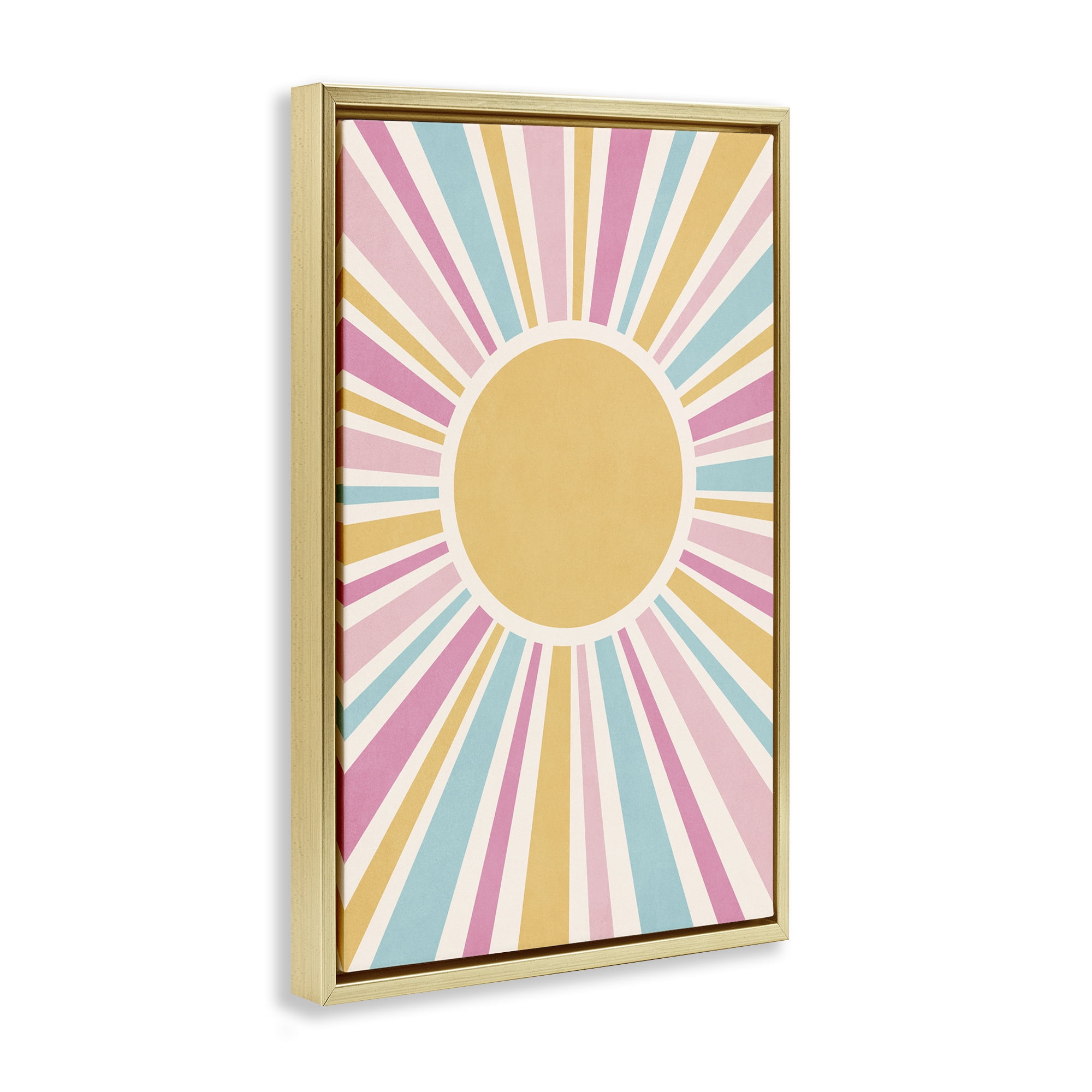 Stupell Industries Groovy Pastel Sun Rays Abstract Painting Gold Floater Framed Canvas Art Print Wall Art, 17 x 25