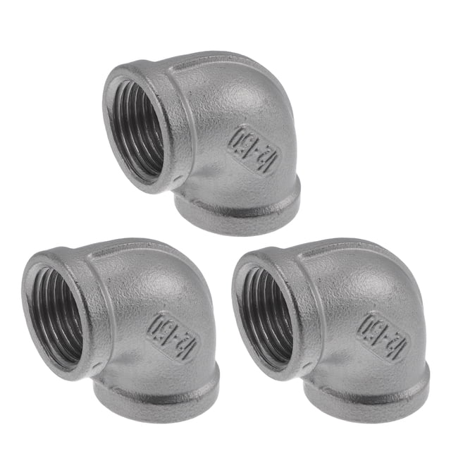 Conectores de codo hembra de acero inoxidable 304 de 1/2" BSPT 90 grados Unique Bargains 3 Pcs