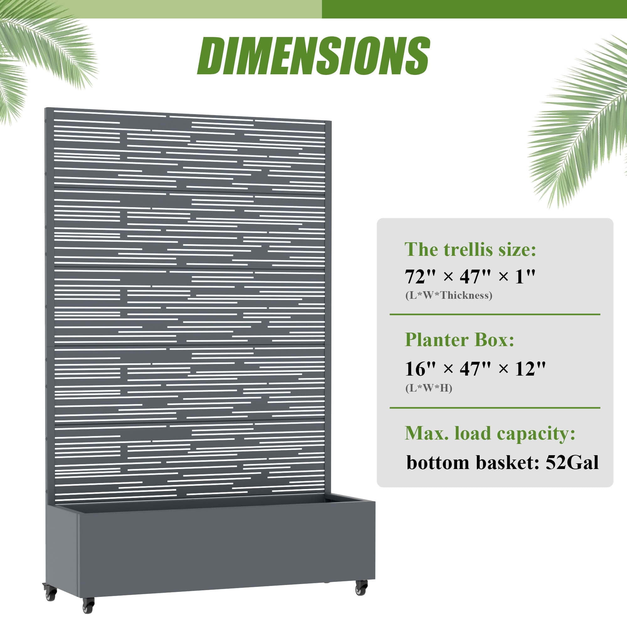 MAYEERTY 72X47" Metal Outdoor Cambrian Gray Privacy Screen with Planter Box for Backyard & Garden, 5 Piece Set