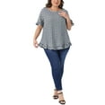 thumbnail image 2 of Agnes Orinda Women's Plus Size 1950s Gingham Tops Back Button Round Neck Ruffle Sleeve Casual Plaid Blouses 3X Navy Blue, 2 of 5