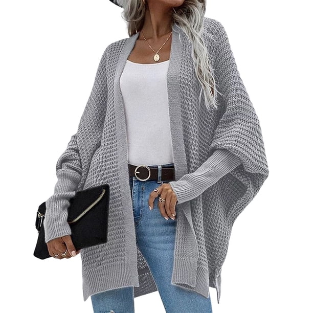 Sonducket Cárdigan de poliéster para mujer, suéter portátil de Color sólido, transpirable, informal, de moda, para invierno, exterior, Abrigos y chamarras Gris