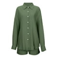 thumbnail image 7 of Women's 2 Piece Cotton Outfits, Loose Casual Long Sleeve Button Shirt and Shorts Tracksuit Beach Vacation Sets Pant Sets for Women Dressy Casual Green L, 7 of 7
