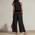 thumbnail image 4 of Women's Two Piece Outfit, Sleeveless Smocked Neck Top and High Waist Wide Leg Pants Set, Casual Summer Linen Look Matching Set with Pockets, Black L, 4 of 6