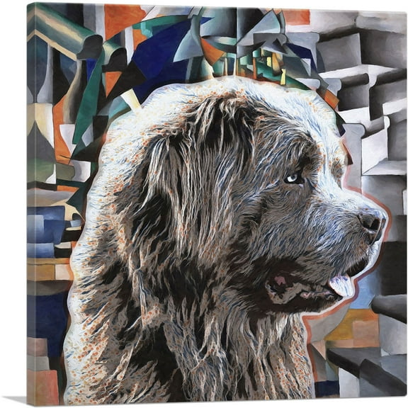 ARTCANVAS Newfoundland Dog Breed Geometric Modern Canvas Art Print - Size: 12" x 12" (0.75" Deep)