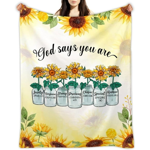 Couverture Chrétienne pour Femmes Filles - Dieu Dit Que Tu Es Couverture, Cadeaux Religieux Tournesol Couvertures avec Verset Biblique et Pensées Inspirantes, Prières Guérison Couverture, 50"x40 Pouces