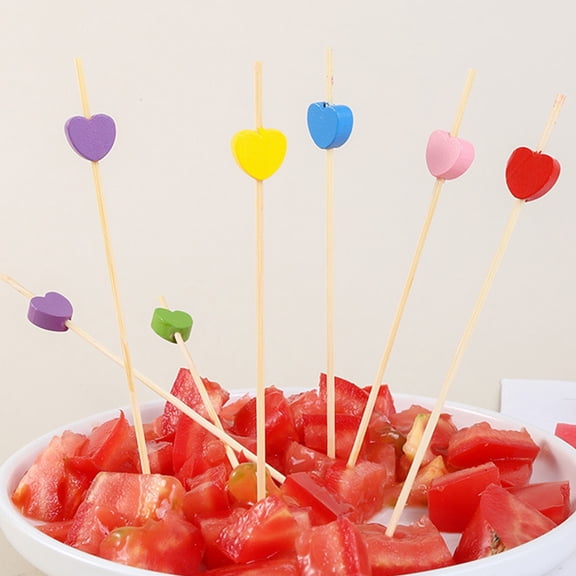 Cheers US 100Pcs Blue Heart Fancy Toothpicks for Appetizers Long Cute Bamboo Cocktail Picks Wedding Valentine’s Day Party Food Fruit Drinks Decorative Skewer Sticks