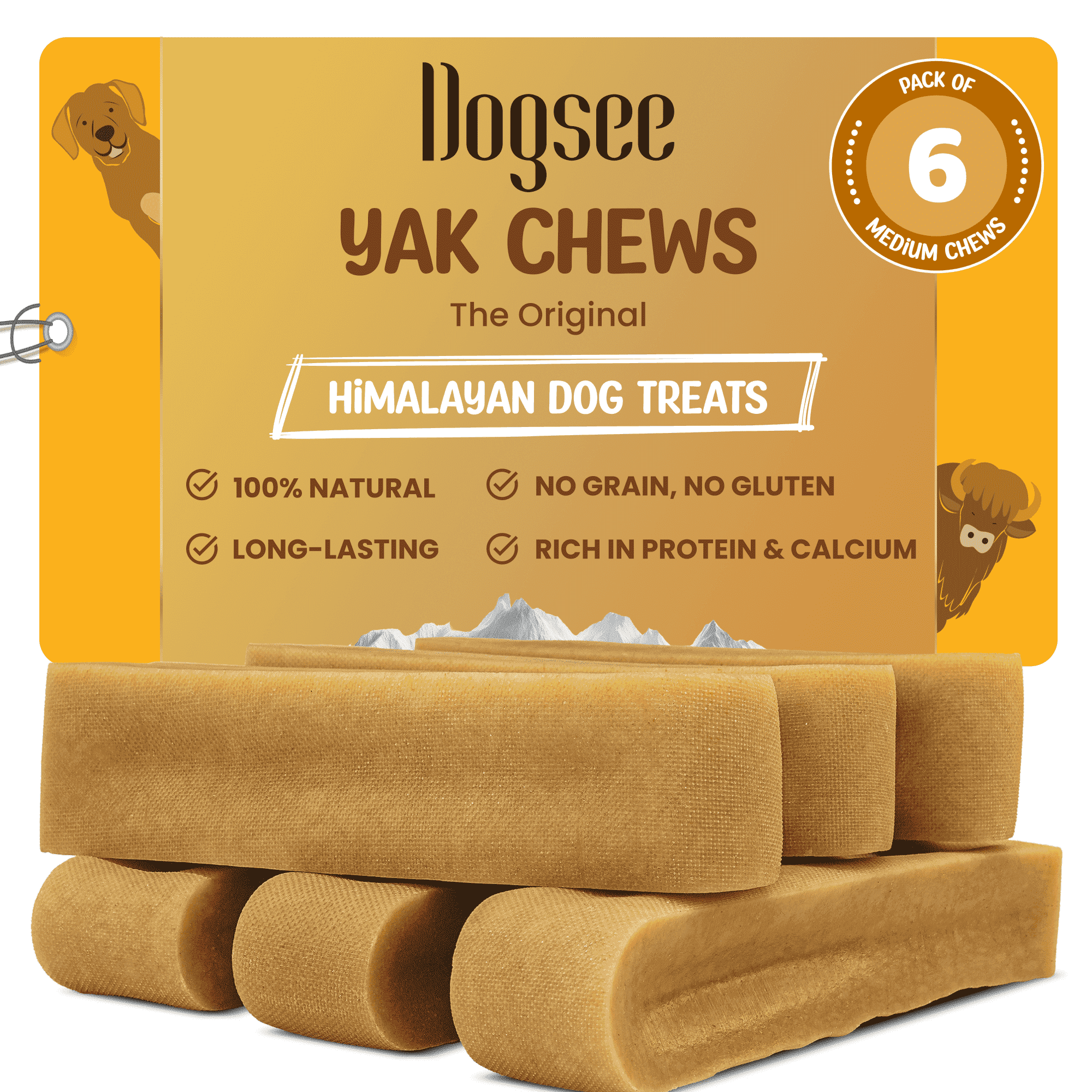 Dogsee Himalayan Yak Chews for Dogs, Medium, 6 Bars photo 1