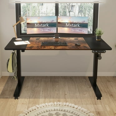 Electric Height Adjustable Standing Desk, 63x 30 Inches Stand Up Desk Workstation, Splice Board Home Office Computer Standing Table Ergonomic Desk (Black  Brown, 63x30'')