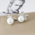 thumbnail image 3 of Pearl Bow Earrings for Women Elegant Rhinestone Dangle Holiday Jewelry Christmas Party Drop Earrings, 3 of 8
