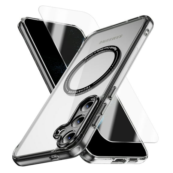 Allytechgroup Galaxy S23 FE Clear Case with Screen Protector, Not-Yellowing Anti-Scratch Magsafe Compatible Wireless Charging Shockproof Bumper Magnetic Case for Samsung Galaxy S23 FE, Black