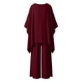 thumbnail image 3 of Summer Minimalist Style Solid Color Elegant Loose Fit Long Sleeve Crew Neck Shirt and Wide Leg Pants Two Piece Outfit for Women RD1 S, 3 of 3