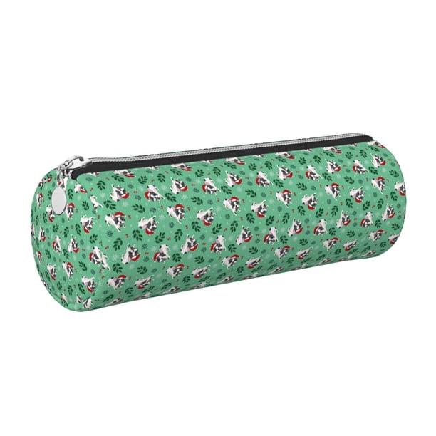 Easygdp Christmas French Bulldog para Estuche de Lápices Cilíndrico de Cuero con Cremallera, Organizador de Lápices de Cuero para Escuela, Oficina y Viajes