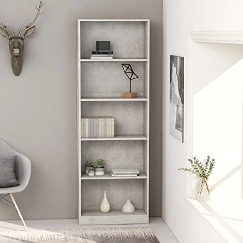 vidaXL 5-Tier Book Cabinet Minimalist Concrete Gray Chipboard Stand Organizer 
