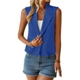 thumbnail image 4 of UAMVSH Women's Cropped One Button Blazer Vests Lightweight Sleeveless Jackets Tank Tops Casual Office Work Waistcoat with Pockets(Small,Blue), 4 of 7