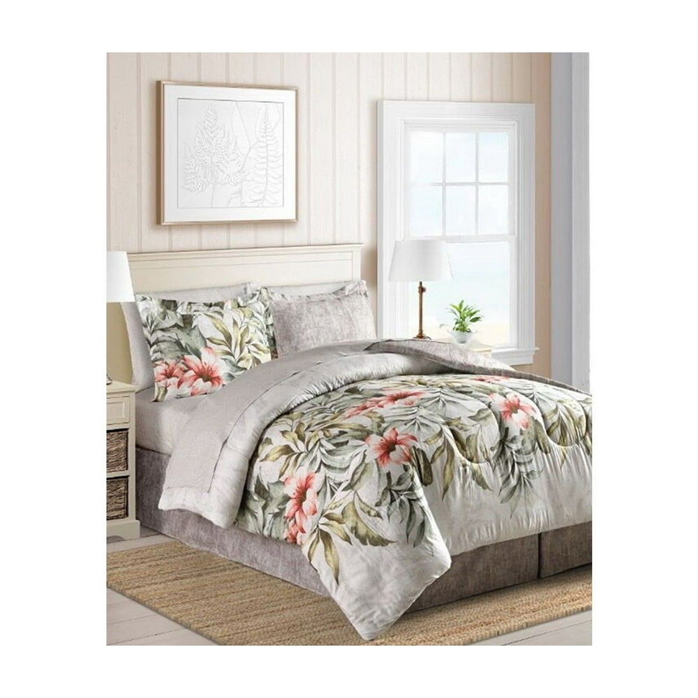 Tropical Palm Leaves Hawaiian Beach Queen Comforter Set (8 Piece Bed In