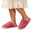 thumbnail image 2 of Samdudou House Slippers for Women Fuzzy Striped Pattern Closed Toe Slip On Plush Warm Indoor Bedroom Flat Footwear for Daily Home Lounging, 2 of 6
