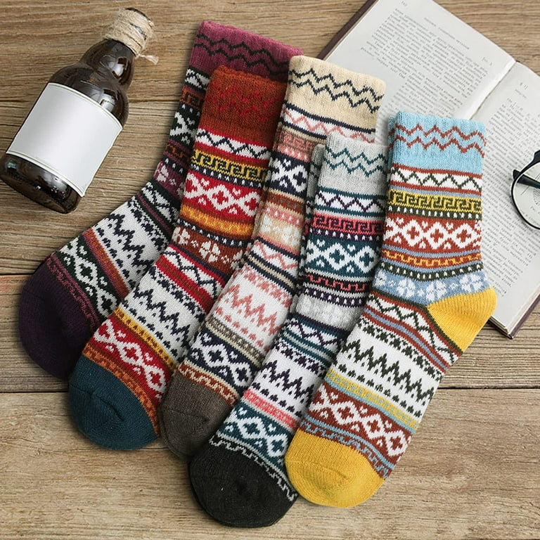 5 Pairs Wool Socks for Women Gifts Winter Warm Thick Knit Cozy