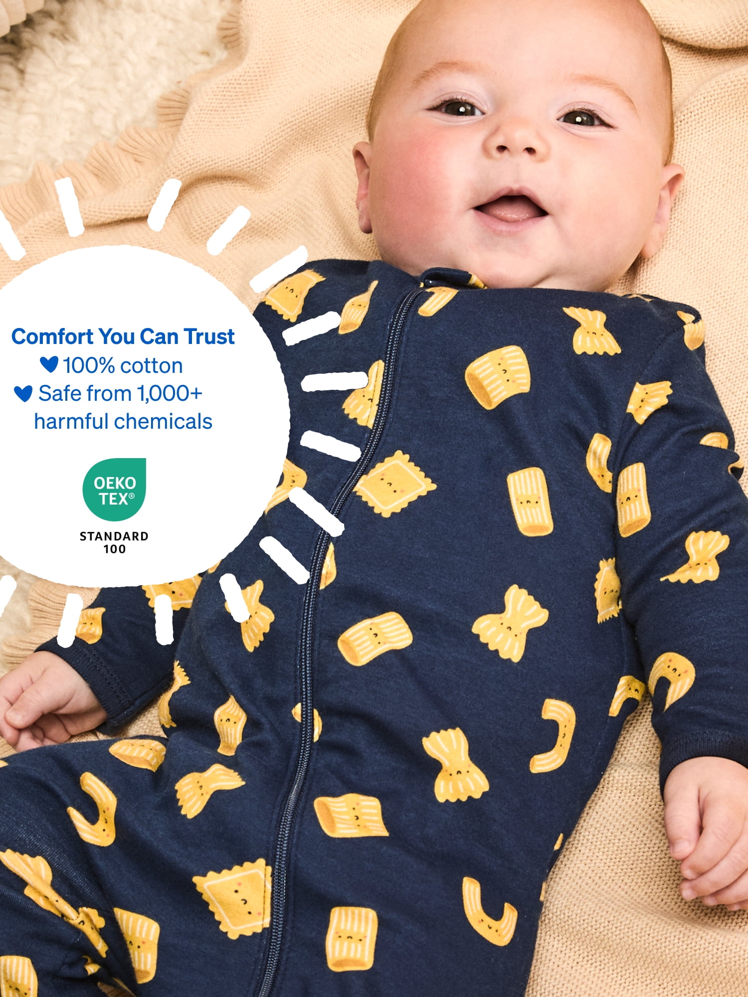 Garanimals Newborn & Baby 100% Cotton Footed Sleep & Play, Sizes Newborn–9M, 2-Pack