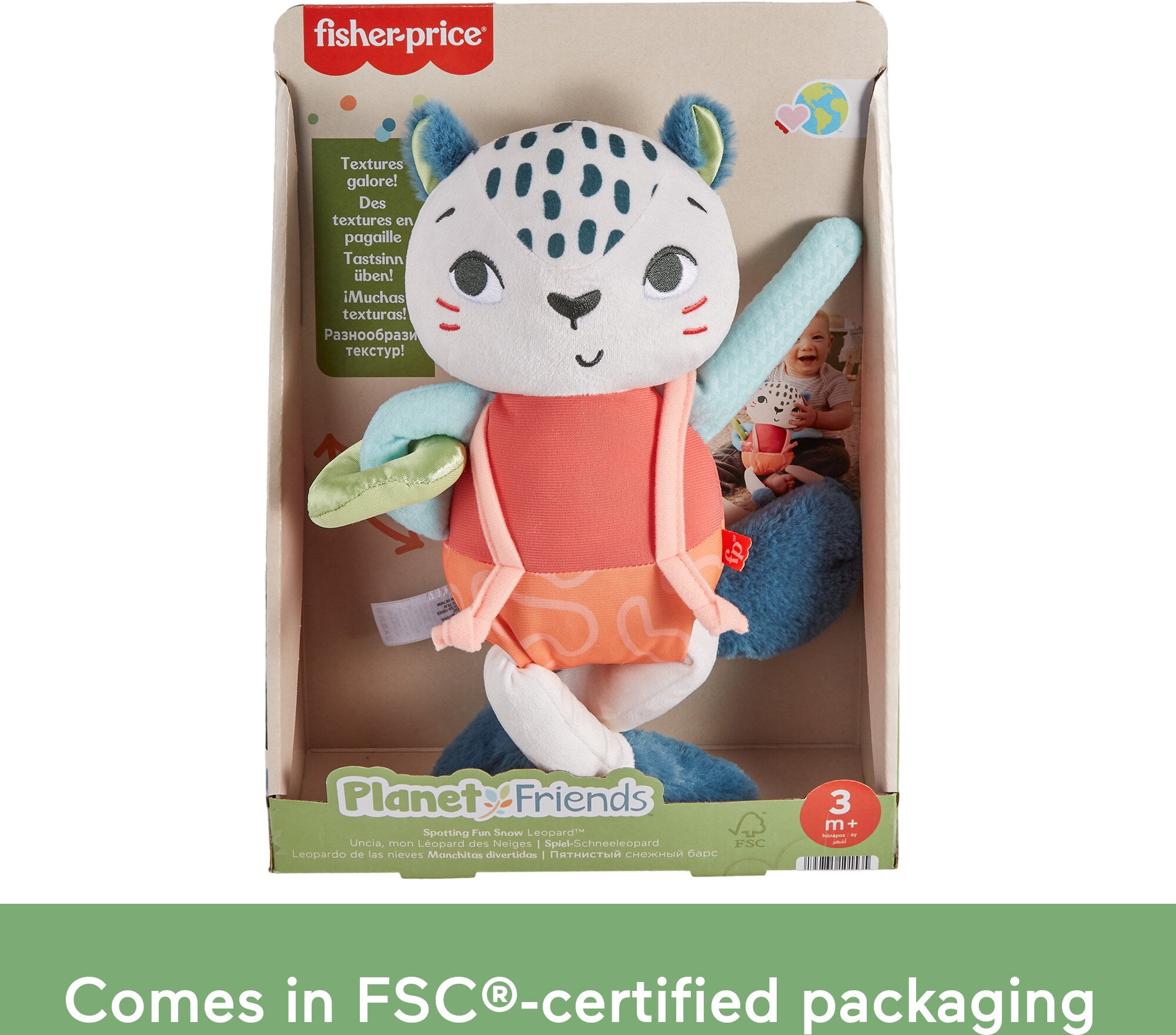 Fisher-Price Planet Friends Spotting Fun Snow Leopard Baby Sensory Toy for Newborns and Infant