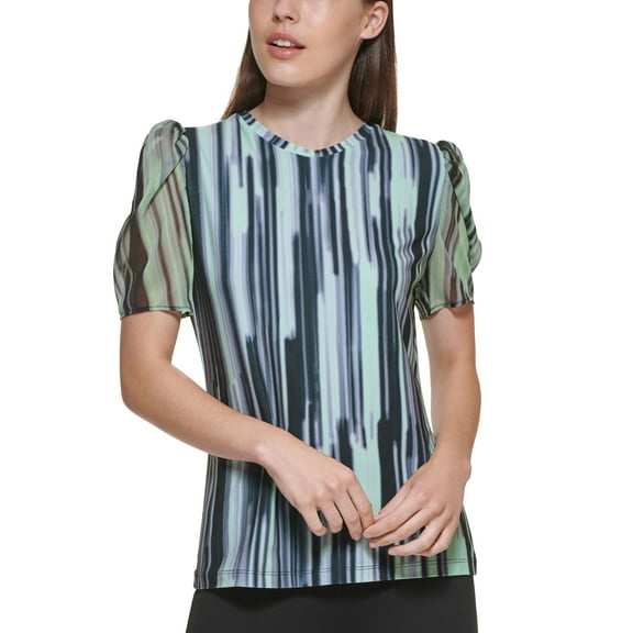 DKNY Mixed Media Puff Sleeve Top Lazer Multi M