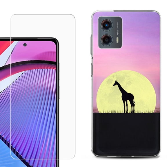 OneToughShield ® Compatible with Motorola Moto G 5G 2023, Shockproof Phone Case, with Tempered Glass Screen Protector - Moonlight Giraffe