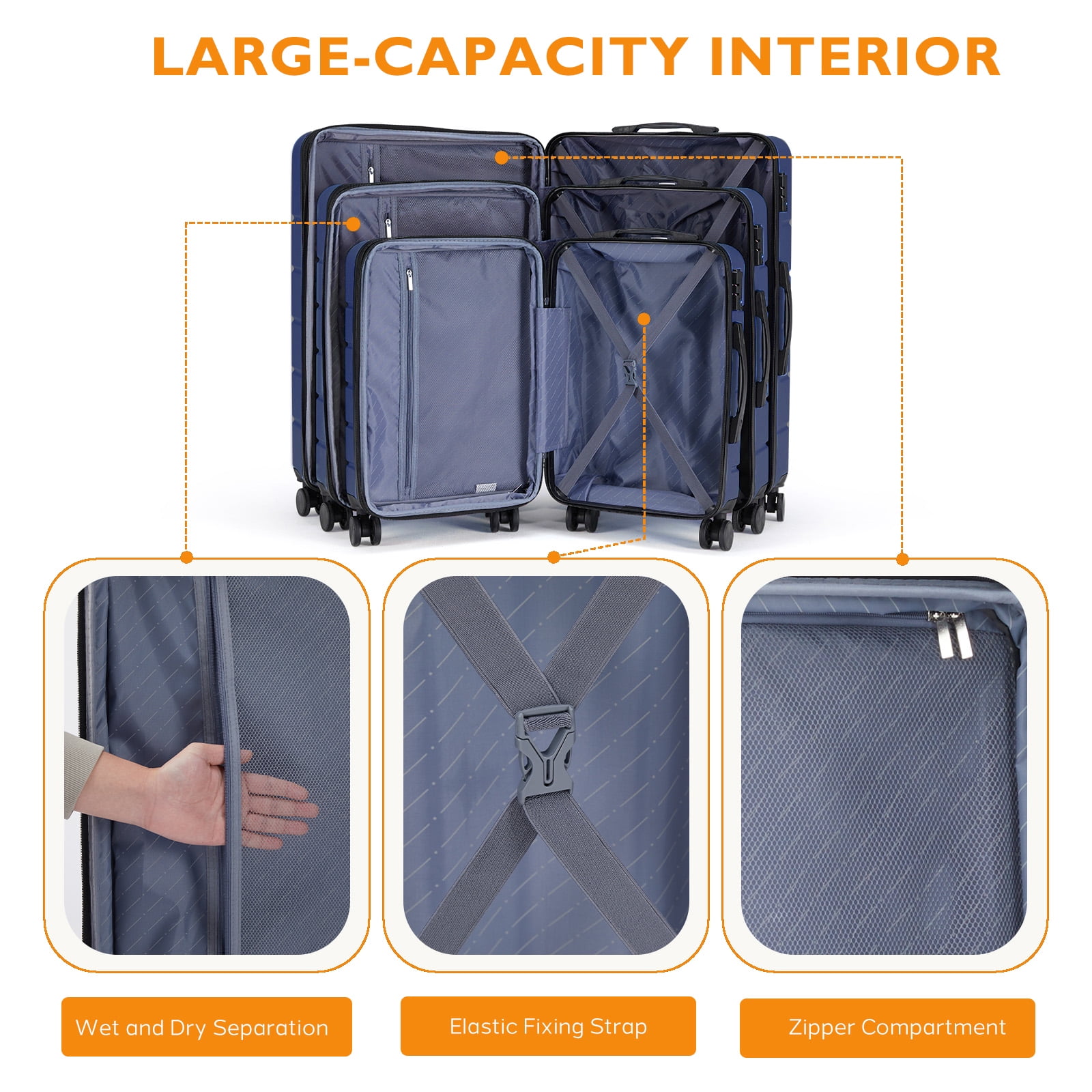 Aidoly 28 Inch Luggage with TSA Lock, Hard Shell Suitcase with Spinner Wheels, Expandable Luggage, Blue
