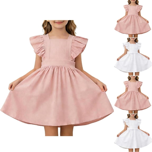 HAOTAGS Girls Princess Dresses,Open-Back Party Gown Tank Playwear Causal Sundress Pink 6-7