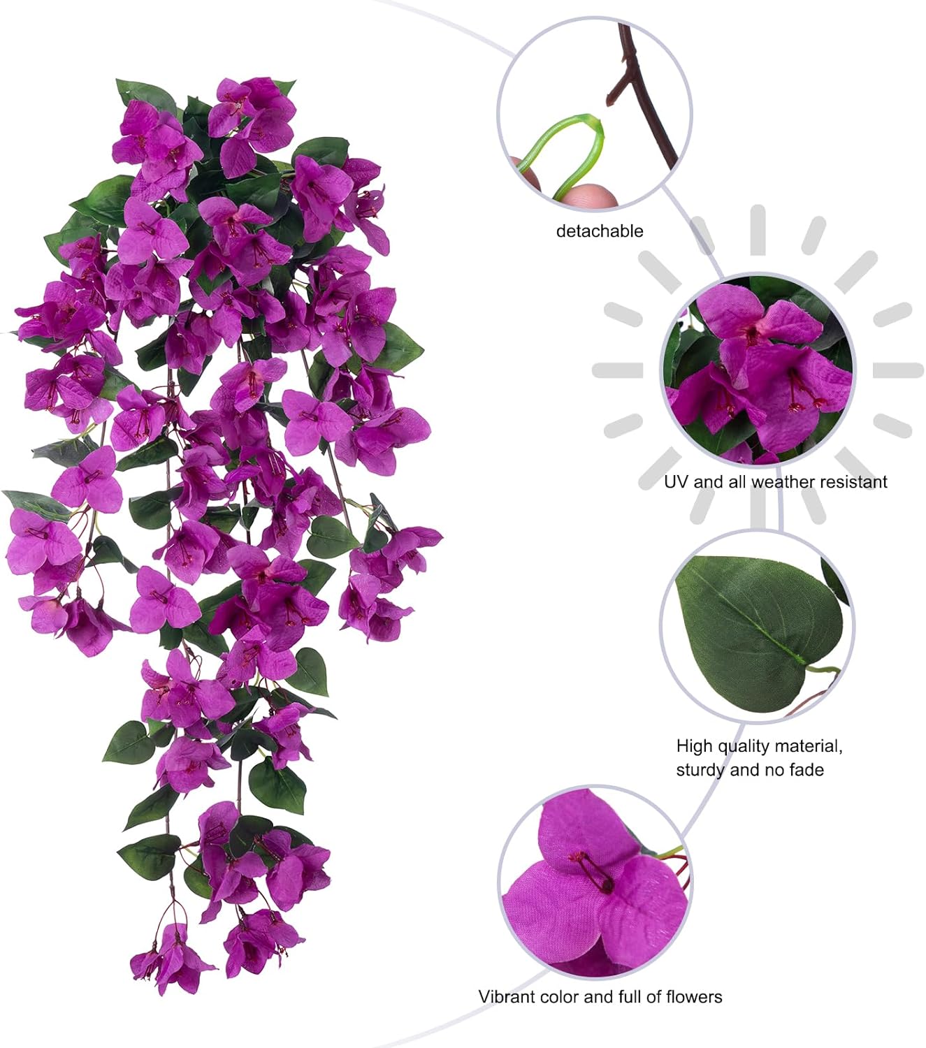 Artificial Fake Hanging Plants Flowers for Outdoor, 2pcs Faux Silk Pink Bougainvillea Long Vines Stems Realistic UV Resistant for Home Porch Patio Balcony Garden Yard Outside Party Wedding Decor