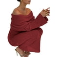 thumbnail image 3 of Women'S Fall Off Shoulder Bodycon Sweater Dress Formal Long Sleeve Elegant Club Party Midi Maxi Dresses Wine Red L, 3 of 9