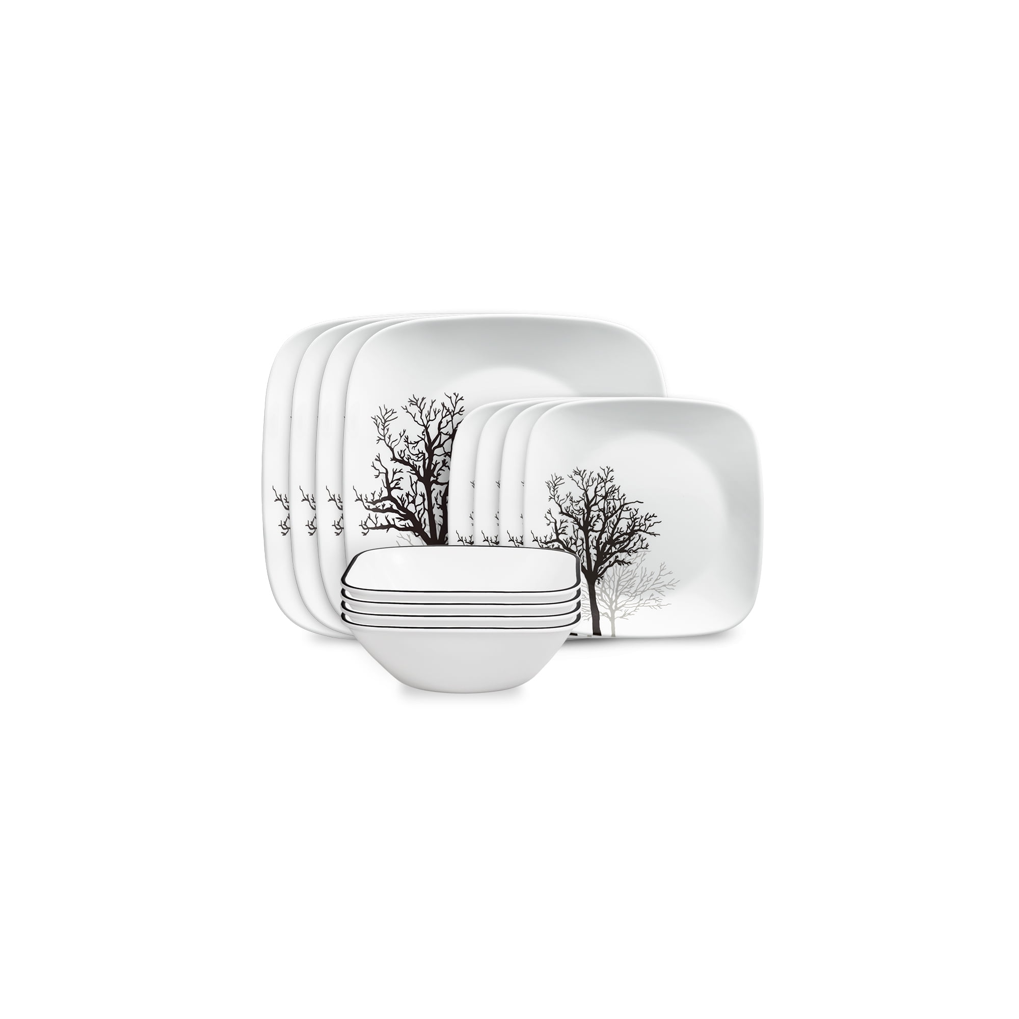 Corelle Timber Shadows Square 12piece Dinnerware Set, Service for 4