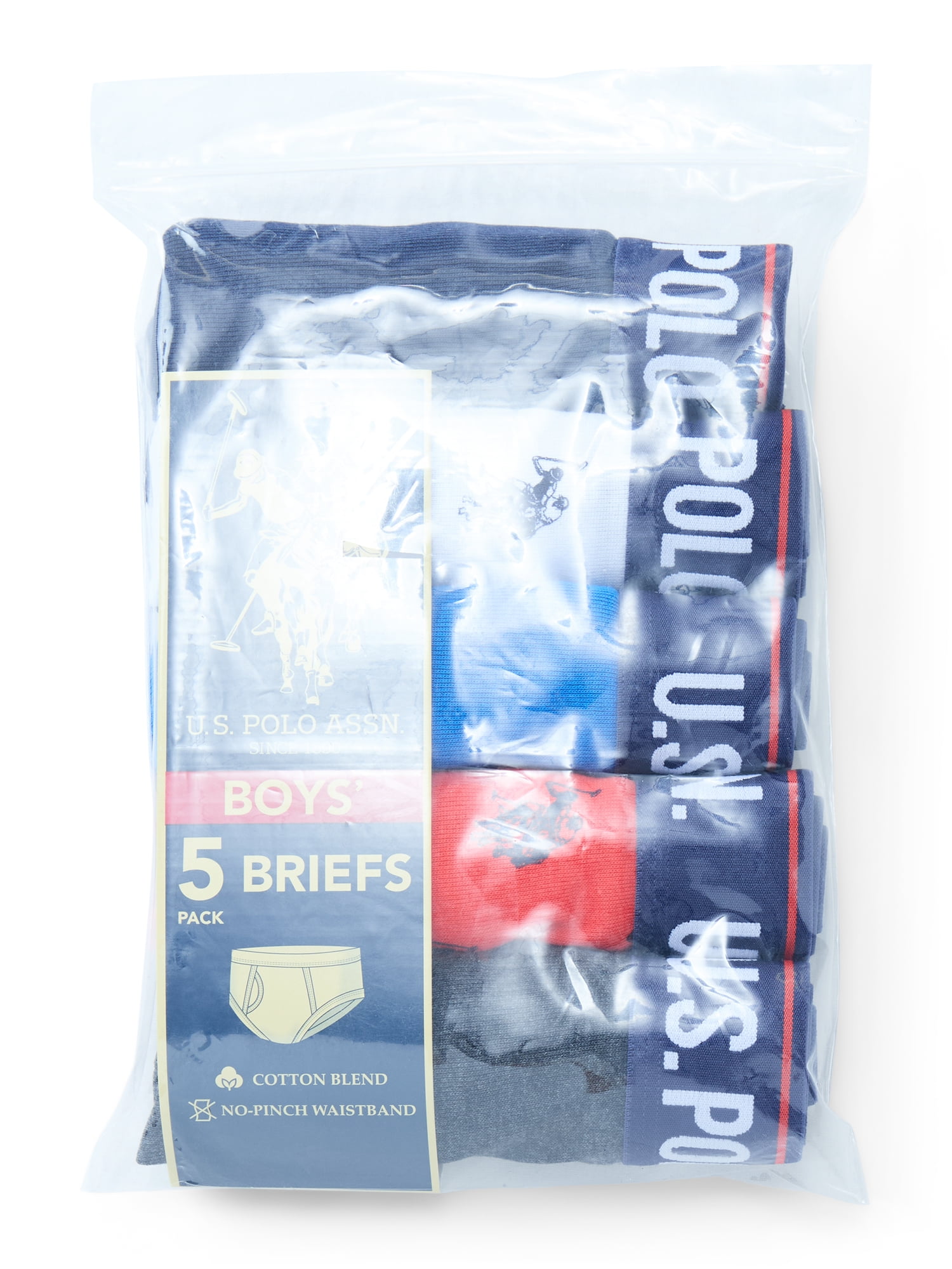 U.S. Polo Assn. Boys Tagless Underwear Briefs, 5-Pack, Sizes S-XL