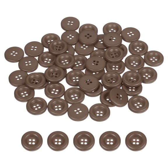 Uxcell 50pcs Sewing Button 15mm 4 Holes Resin Round Crafting Buttons, Dark Brown