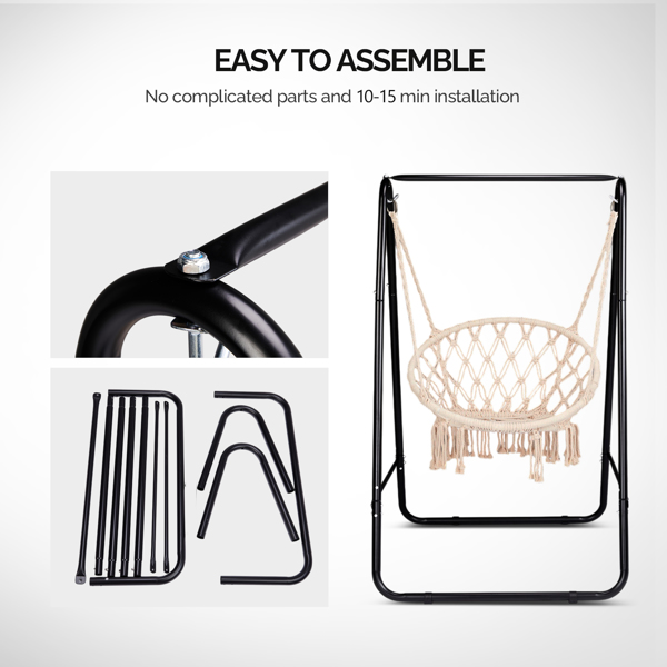 Outdoor Hammock Chair Stand Only, Swing Stand with 2 Hooks, Max Load 600lbs, Fits Most Hanging Chairs, Black (Without Hammock Chair)
