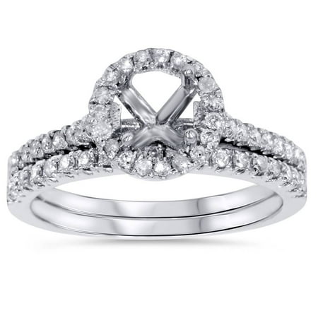 Pompeii 1/2ct Halo Diamond Engagement Wedding Ring Set 14K White Gold (G/H,I1)